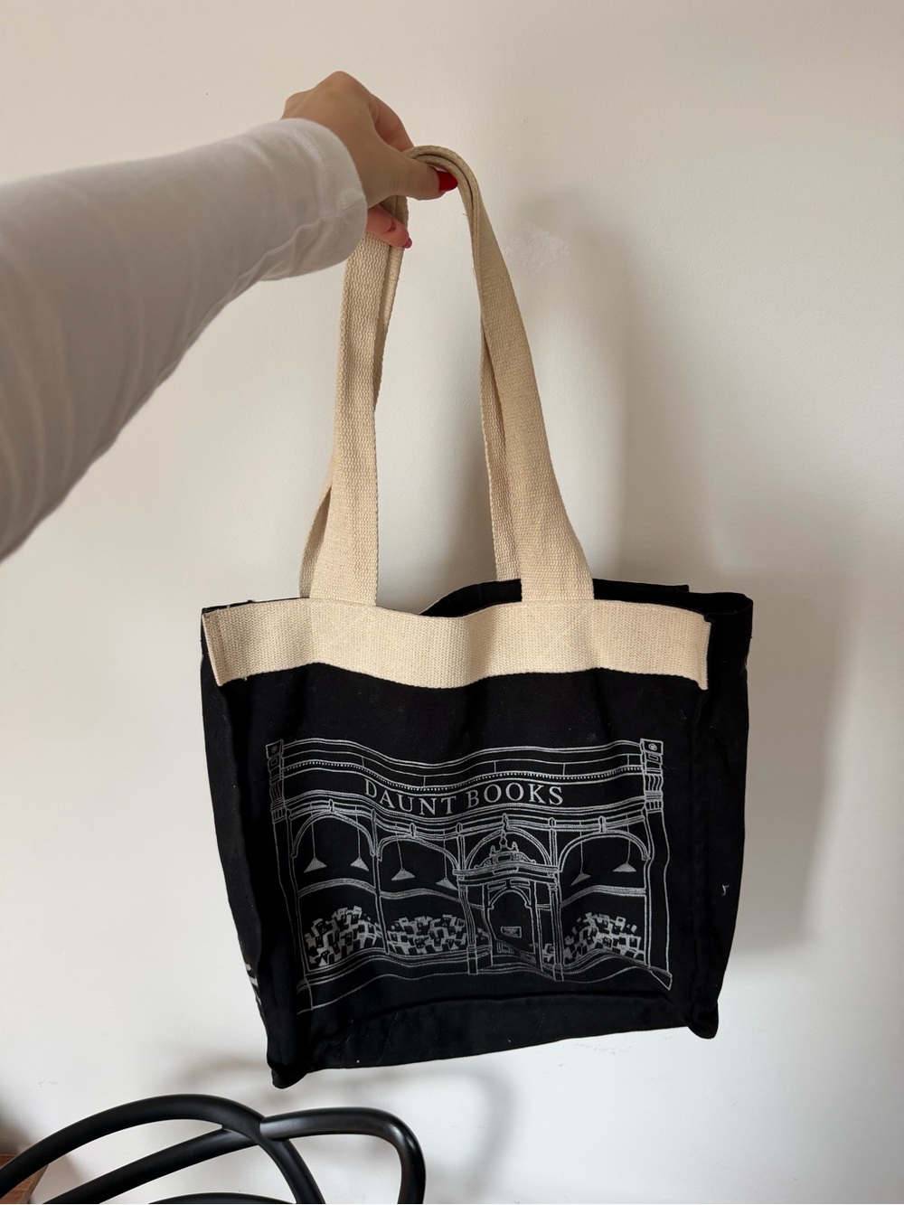 Daunt Books Black Canvas Tote with Cream Handles 15x15